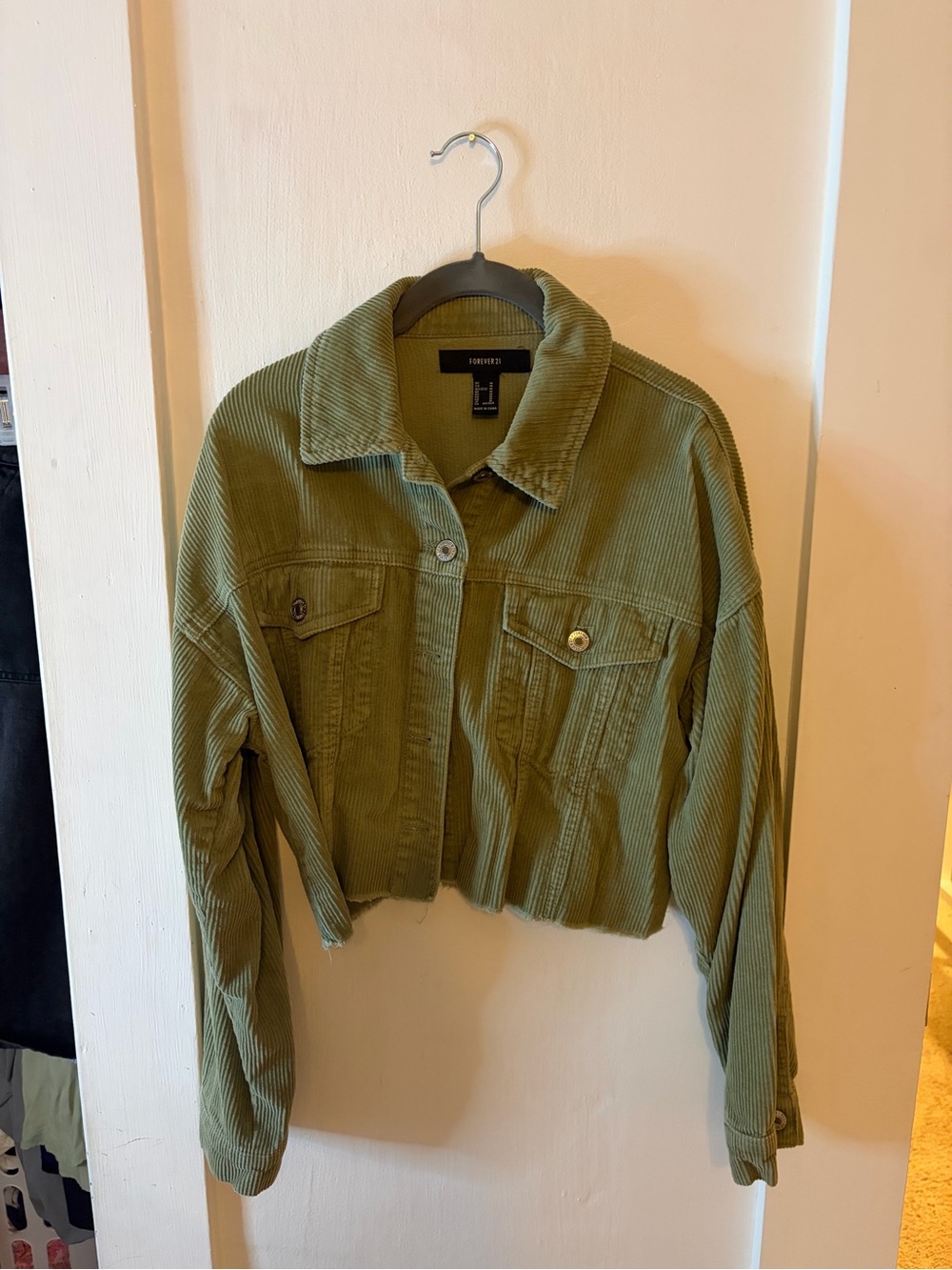 Forever 21 Olive Green Corduroy Cropped Jacket
